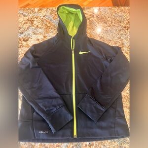 Nike Dri Fit zip Up Hoodie Black And Lime Green Youth L